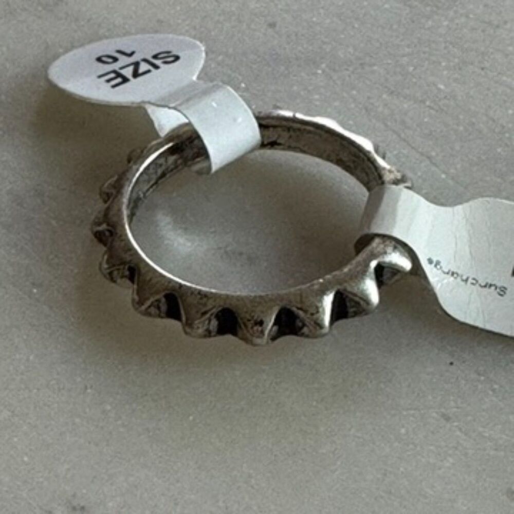 Silver Tone Spiked Ring Size 10